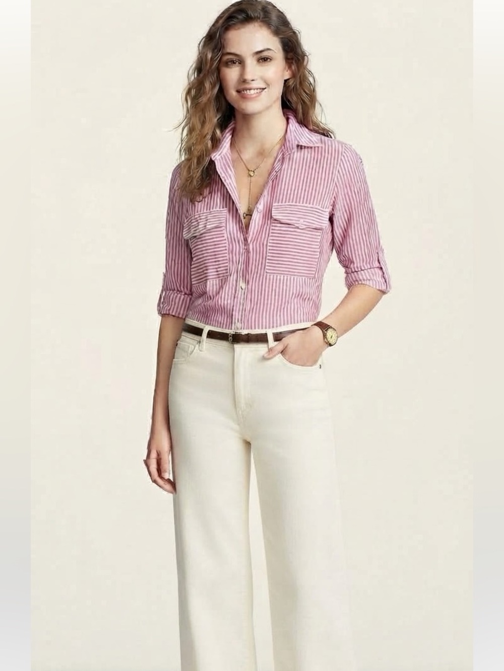 New Zara Red & White Striped Button-Down Shirt Size Extra Small